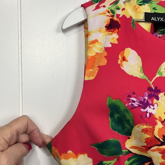Alyx Womens Sheath Dress 14 Pink Green Tropical Sleeveless Back Zip Vibrant EUC - Picture 3 of 12